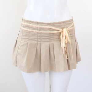 Old Navy Tan Pleated Mini Skirt with Ribbon Detail